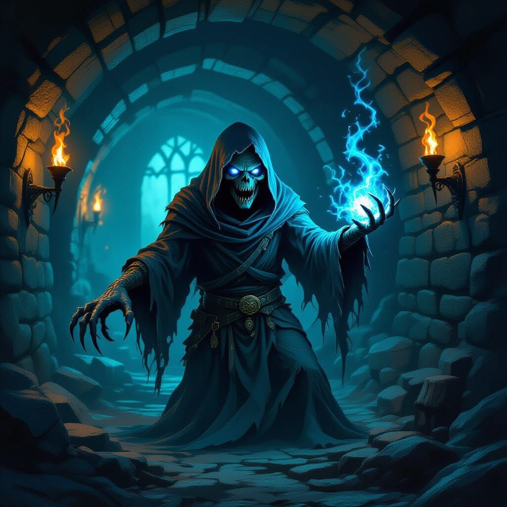 Ghastly Ghoul With Arcane Energy in Dark Fantasy Mine