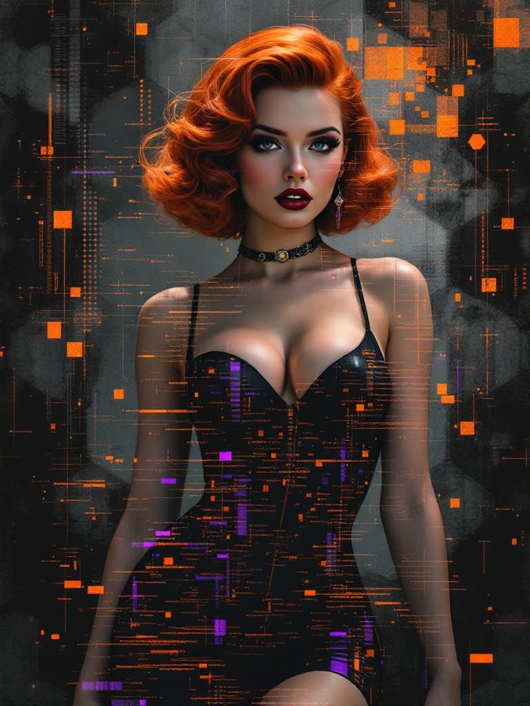 Glitch Art of Redhead with Fractal Data Streams