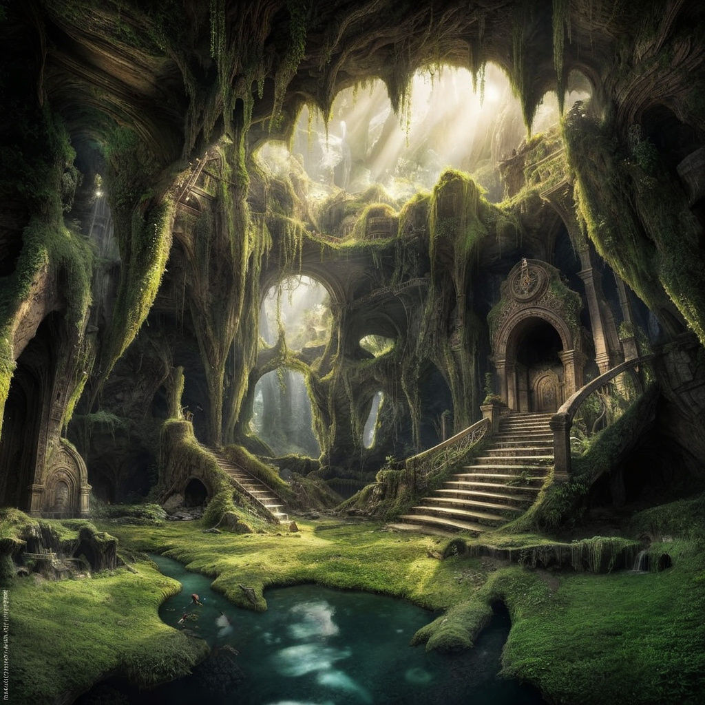 Sunlit Cavern Grotto with Fairies, Fantasy Concept Art