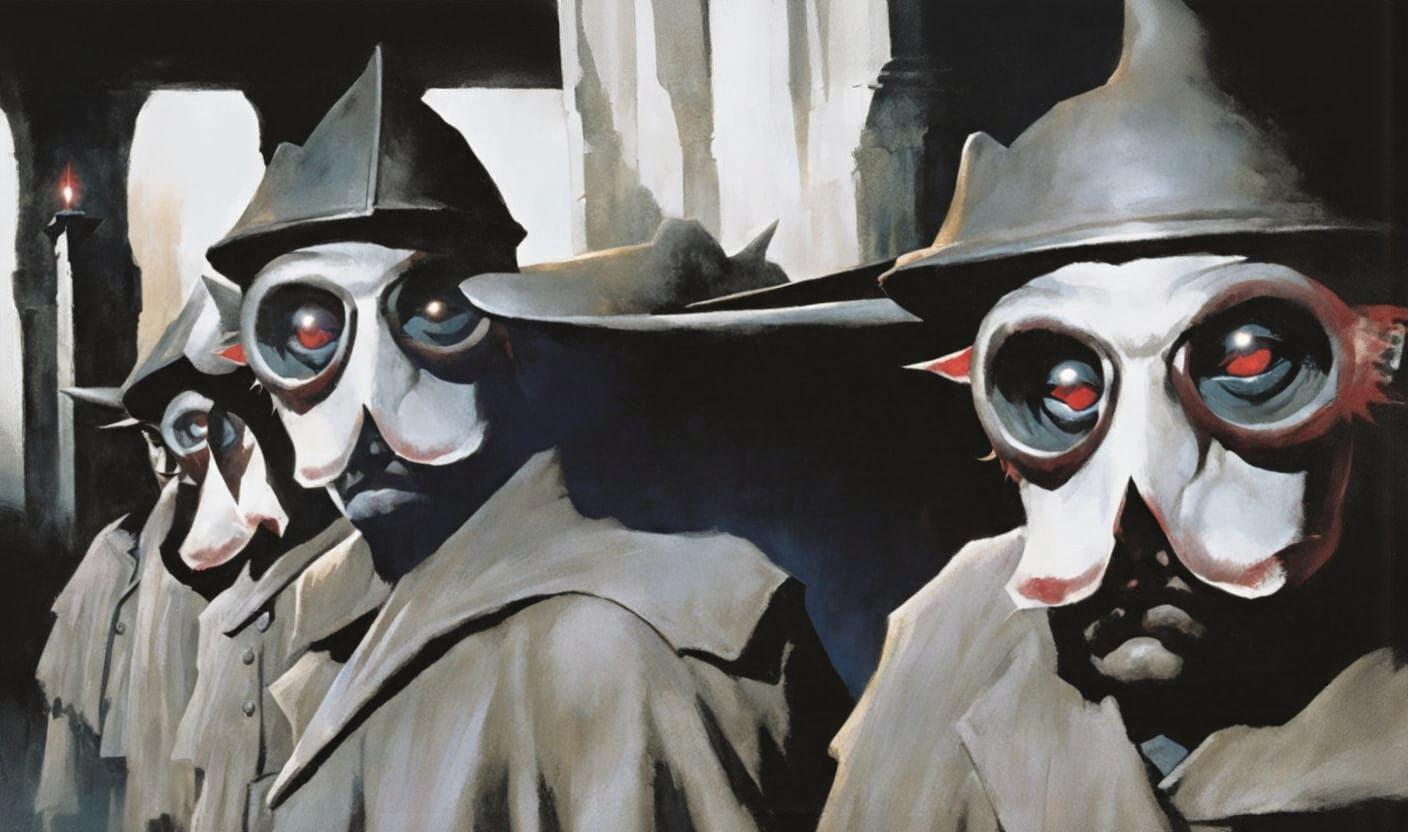 Sinister Horror Scene in Red and Blue