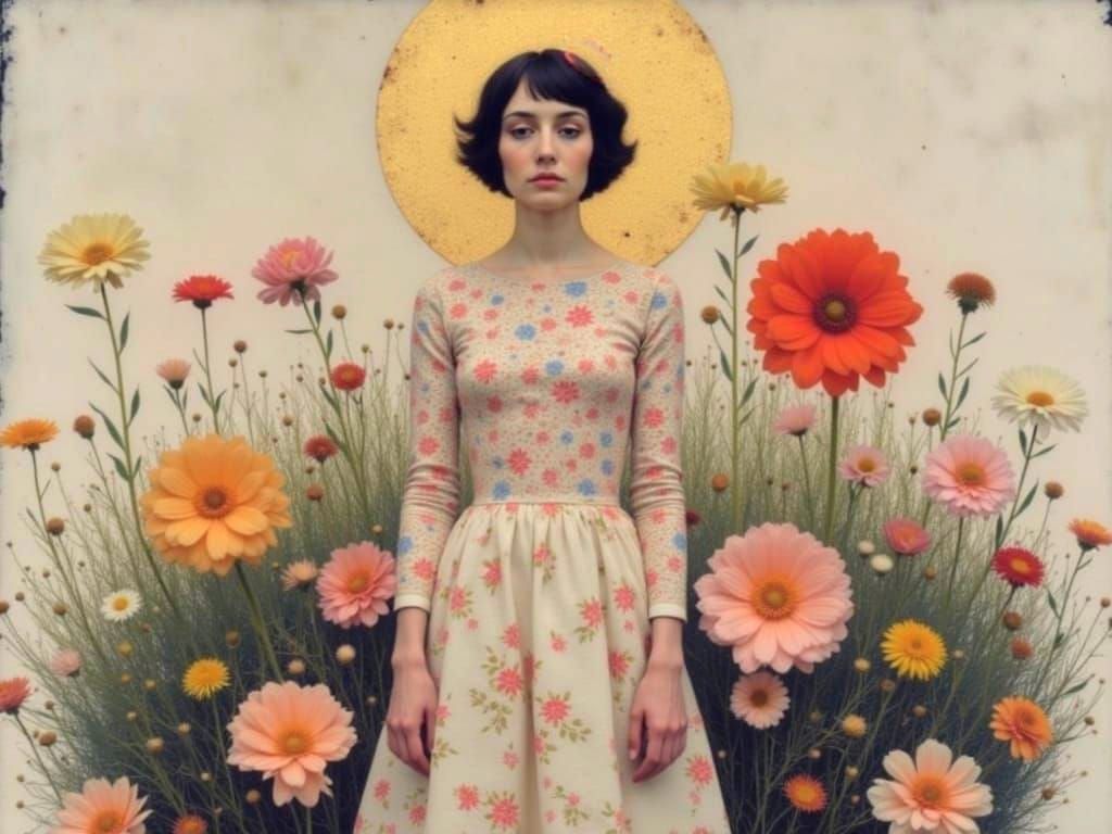 Woman with Floral Background in Klimt Style