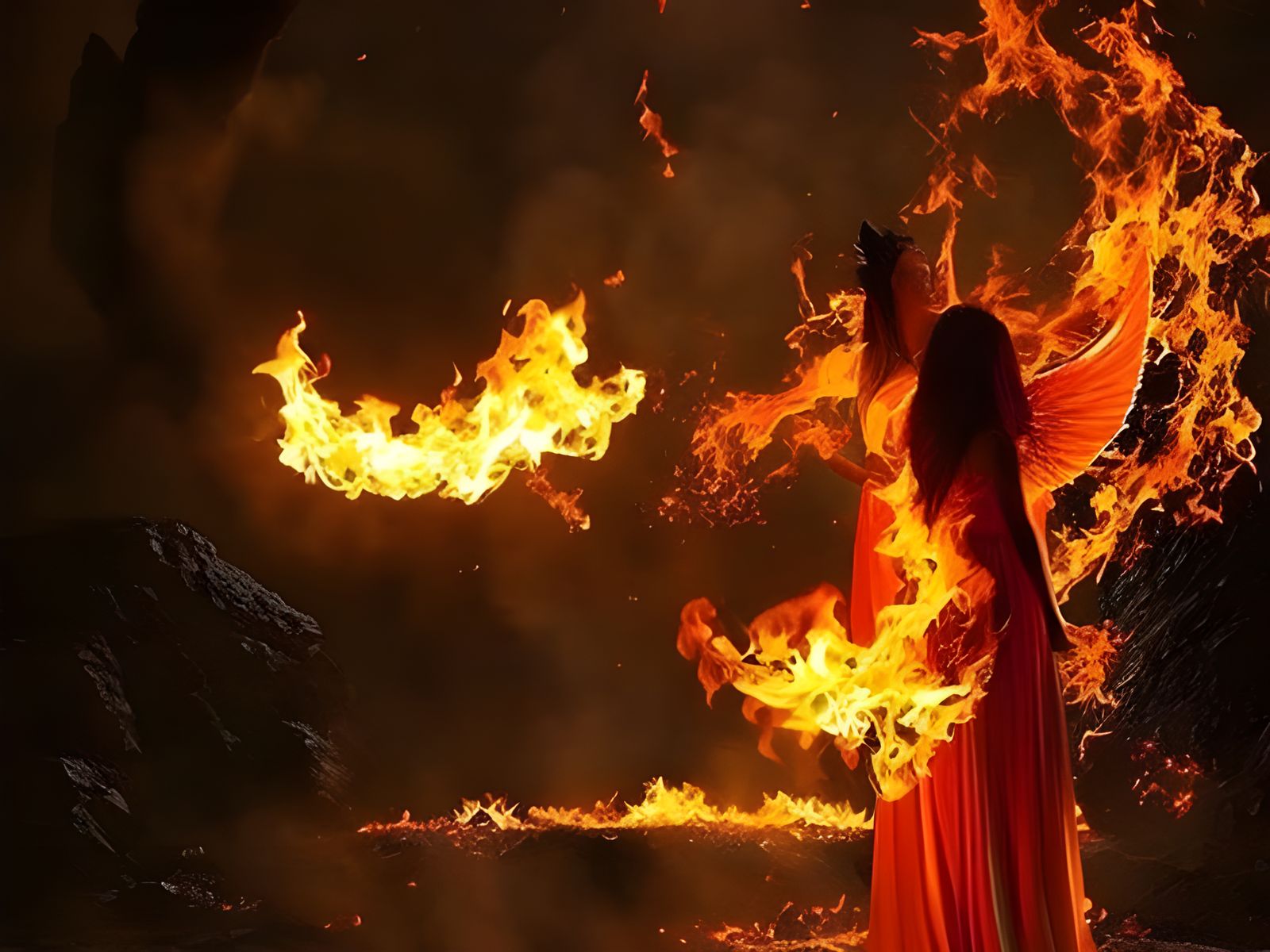 Colorful Fire Entities in a Fantasy Setting