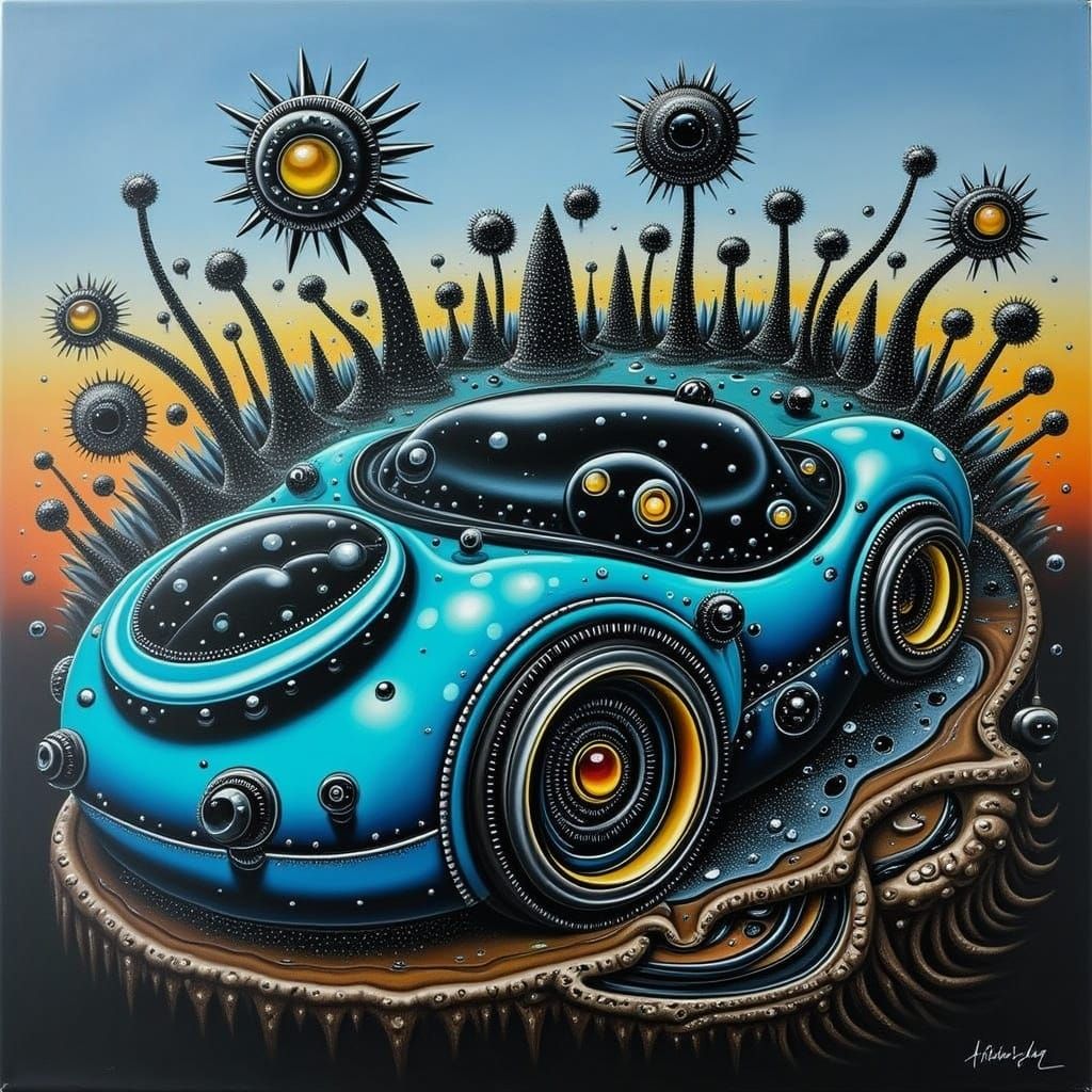 Futuristic Vehicle Portrait in Acrylic Painting Style