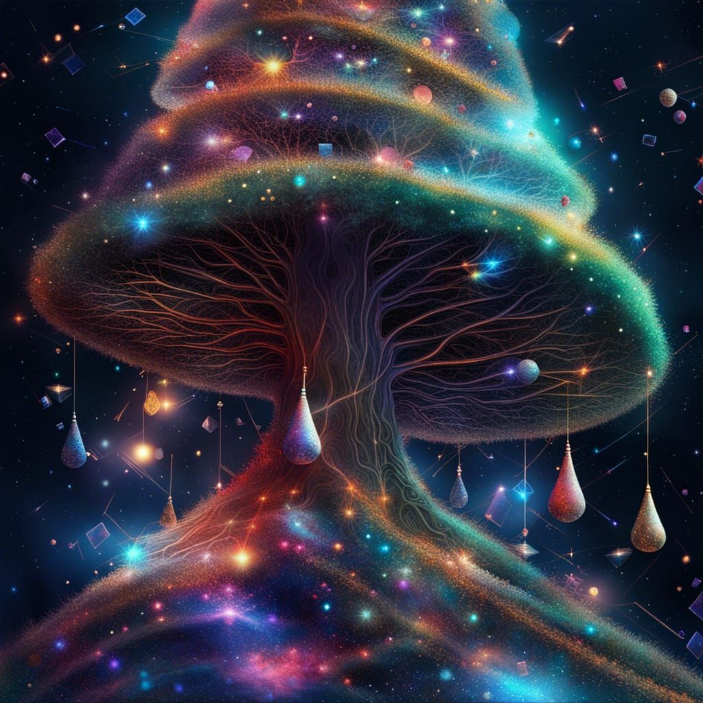 Cosmic Christmas Tree: Holographic Galaxy Illustration