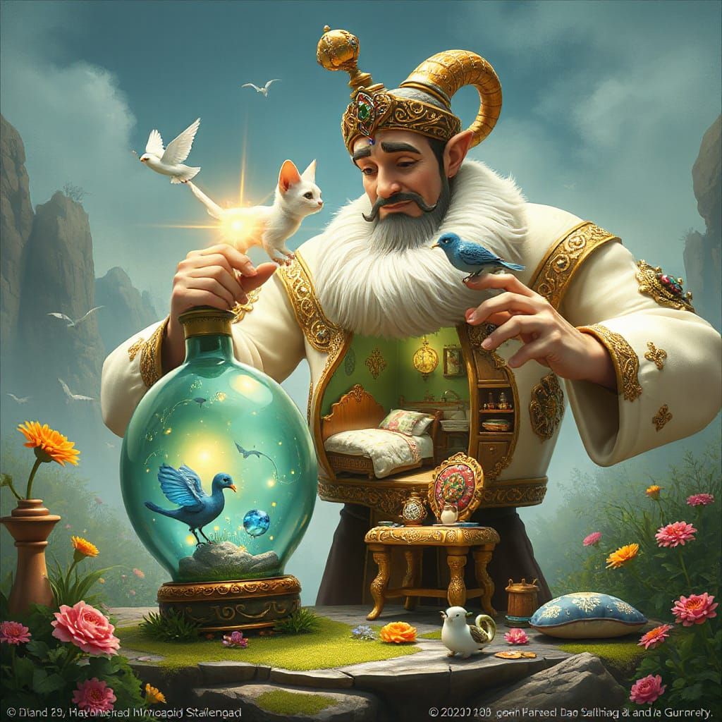 Giant Genie Gazing at Miniature World