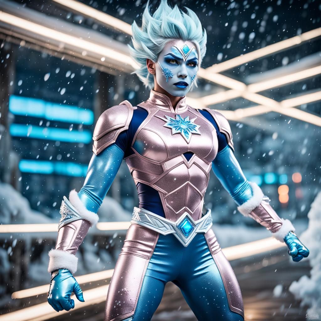 Icy Super Woman Champion in Blizzard, Digital Art