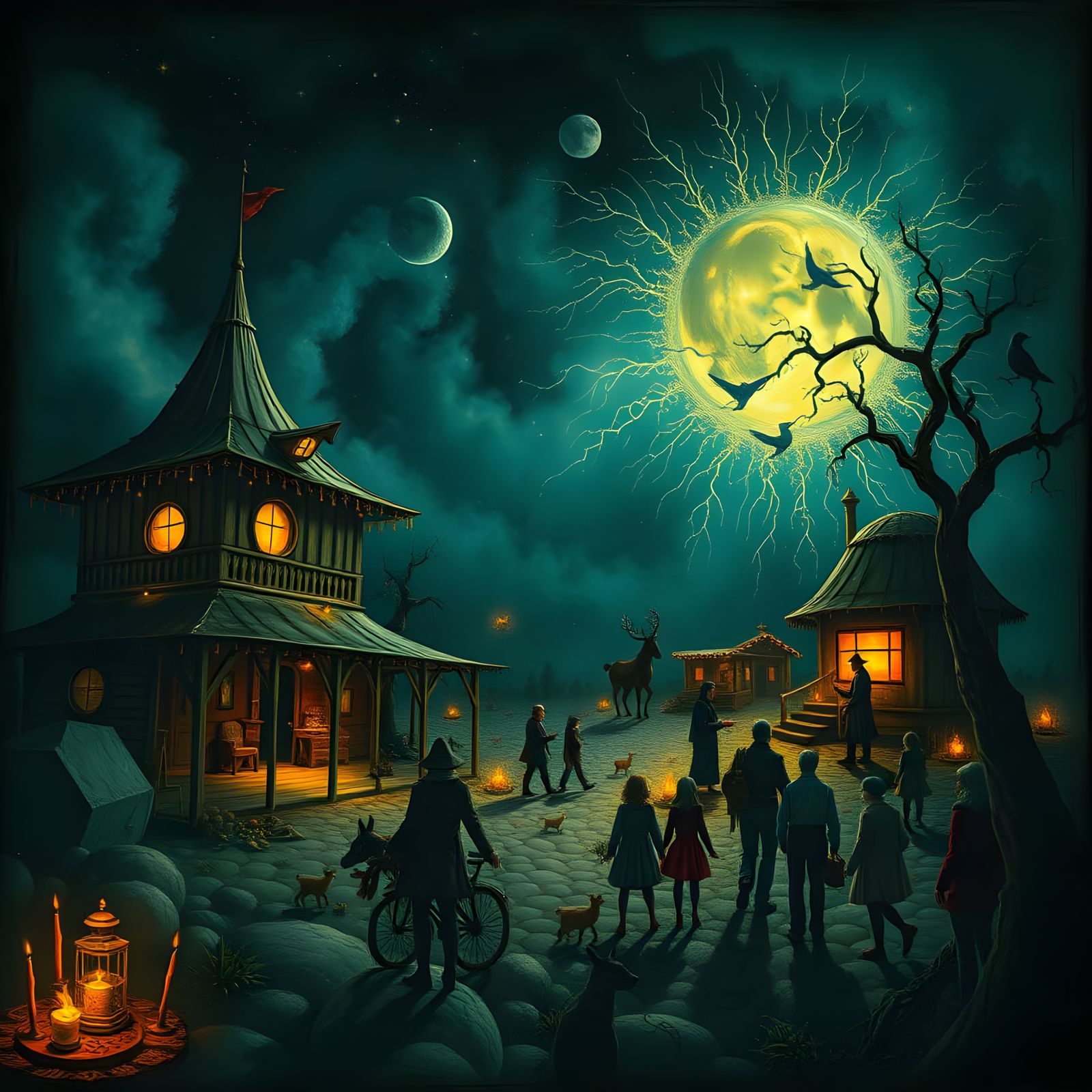 Surreal Faun in a Fiery Festival Scene, Fusing Baroque and G...