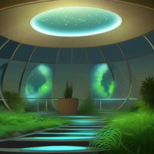 Futuristic Spaceship Garden: Digital Art Concept