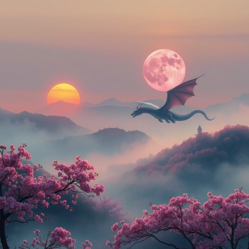 Vibrant Sakura Blooms Meet Regal Dragons Amidst Dual Setting...
