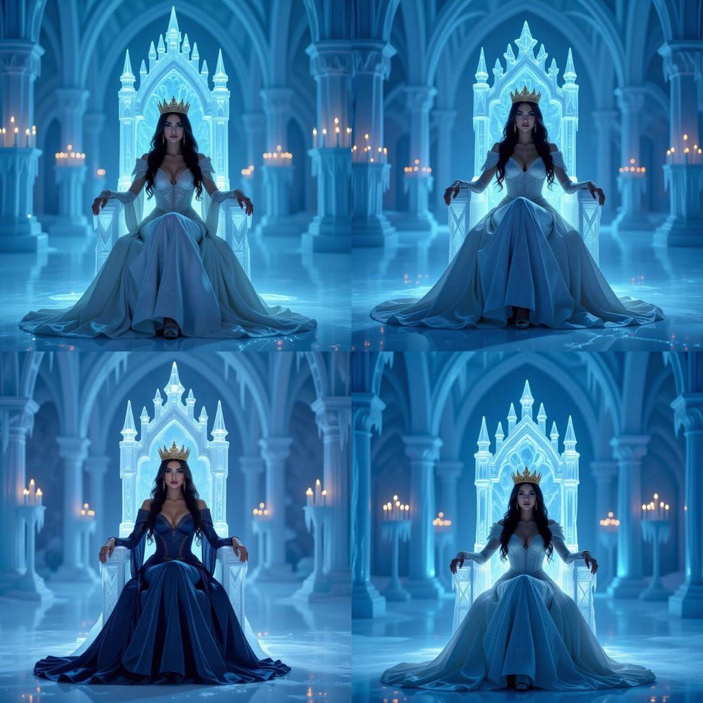 Ice Queen on Throne in Frozen Palace