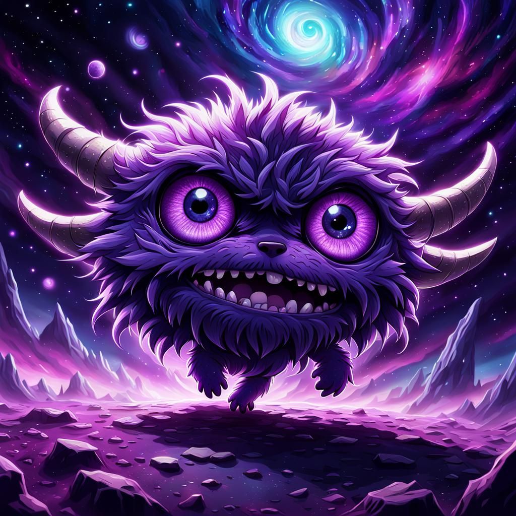 Cute Purple Monster Flying in Anime Style