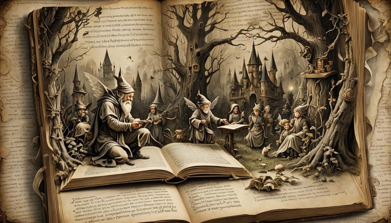 Magical Fairy Tale Book with Pencil Illustrations