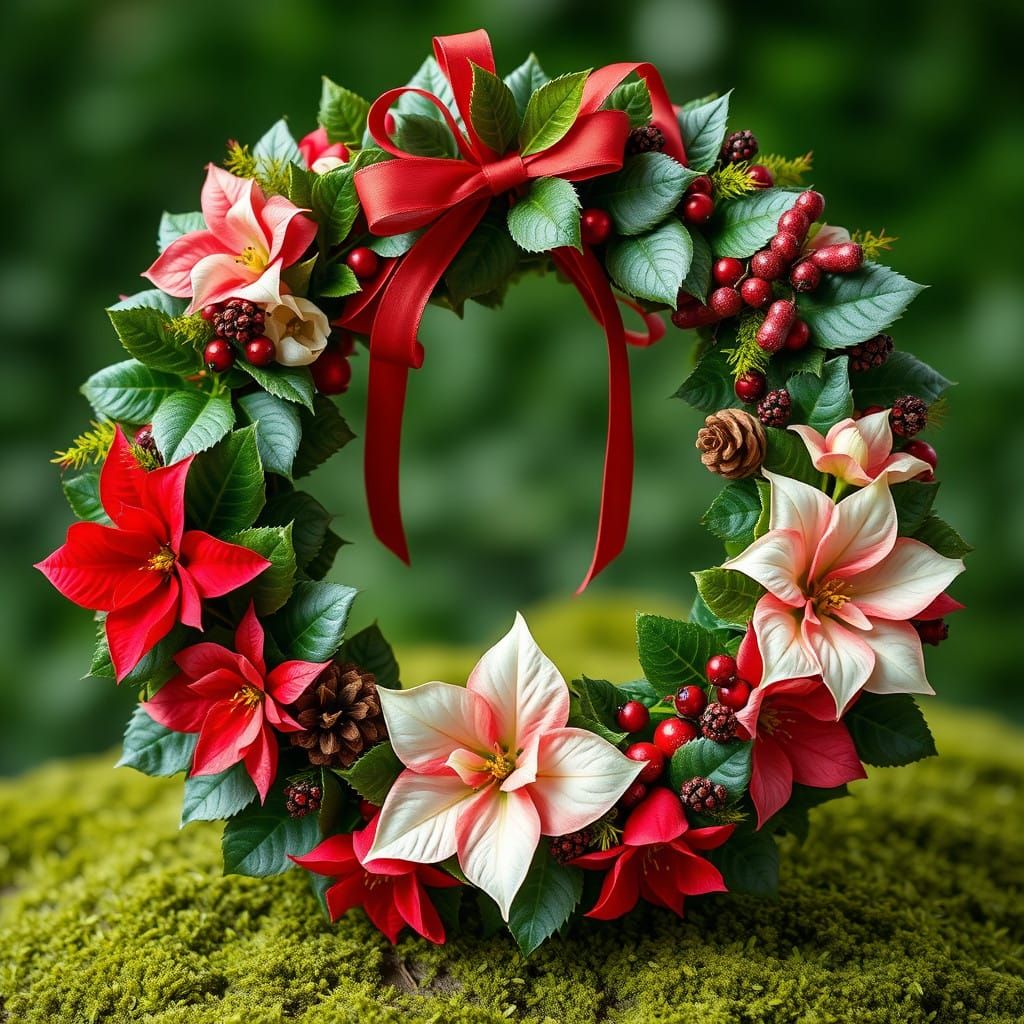 Vibrant Wreath Blooms on Lush Moss