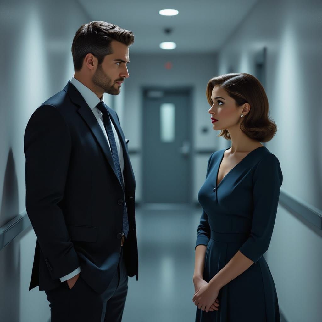 Detective Confronts Worried Wife: Film Noir Scene