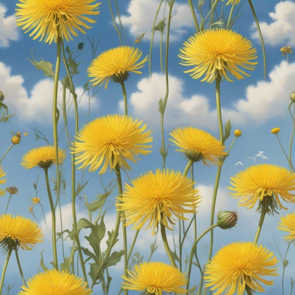 Dainty Yellow Dandelions Dance in a Sunny Meadow