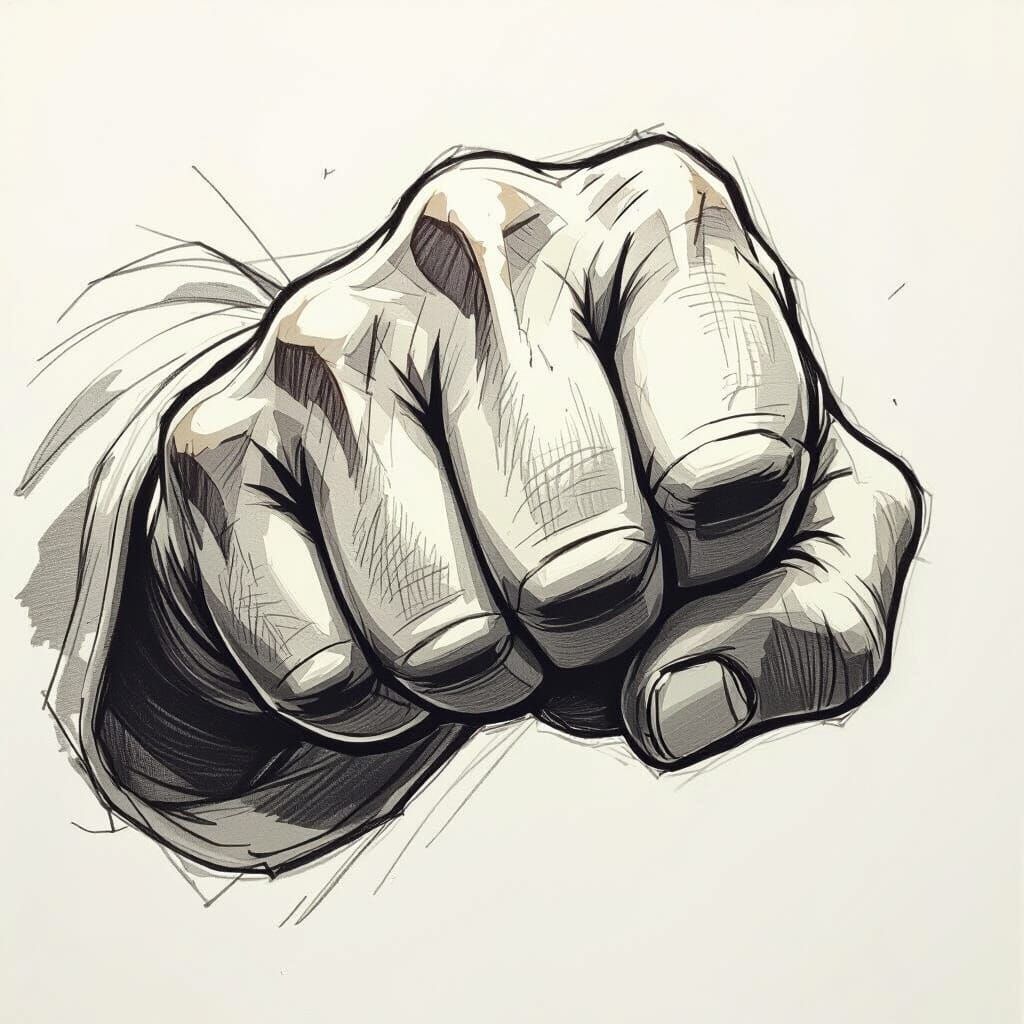 Martial Artist's Fist Sketch in Frazetta Style