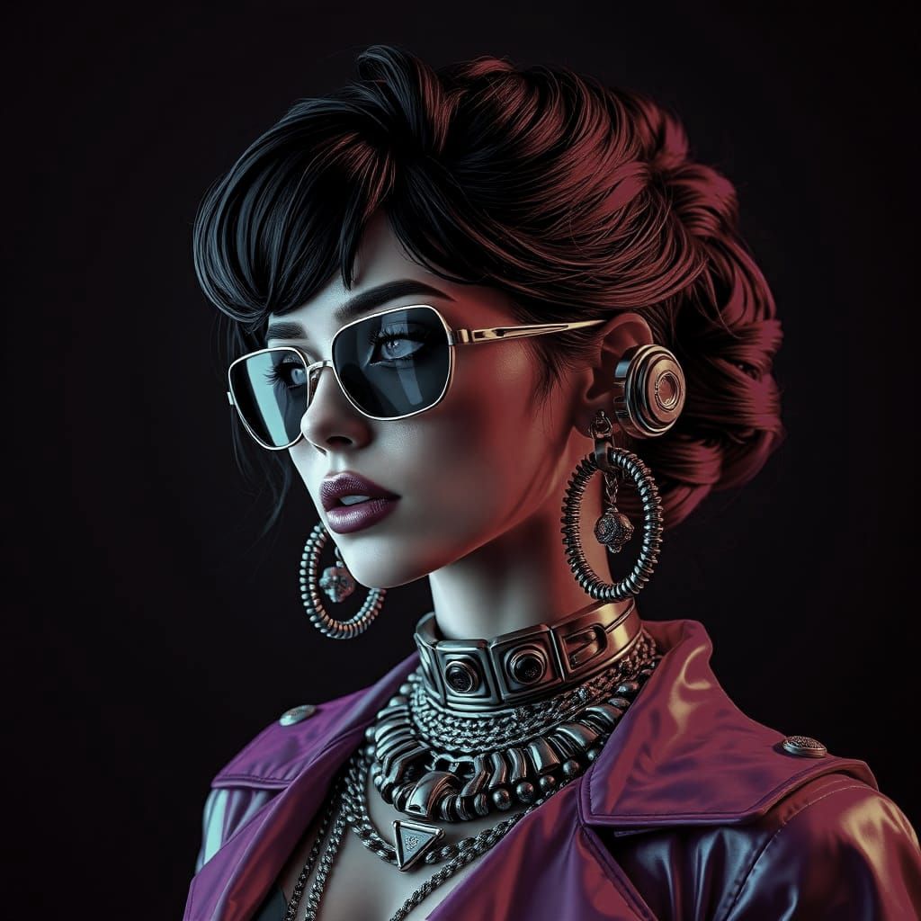Hyperrealistic Woman with Futuristic Jewelry in Digital Styl...
