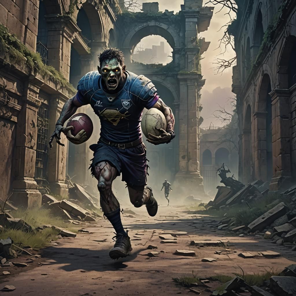 Zombie Rugby Player in Dark Fantasy Stadium