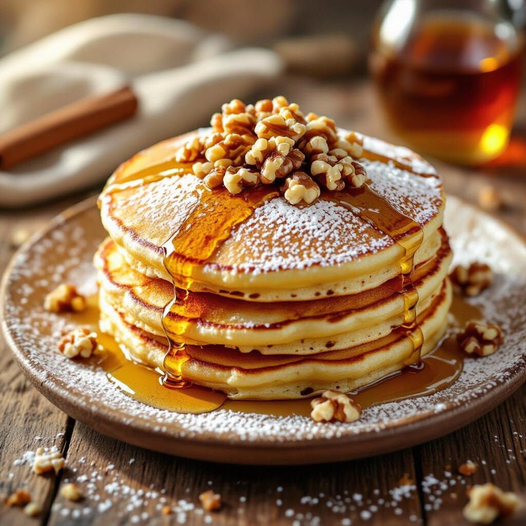 Fluffy Pancakes with Sugar, Cinnamon, and Walnuts
