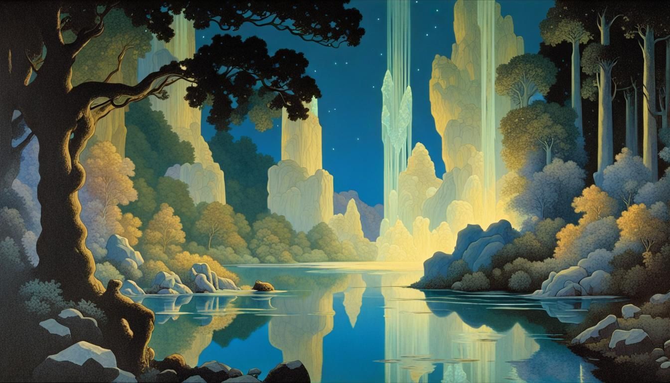 Bioluminescent Elven Forest with Crystalline Structures