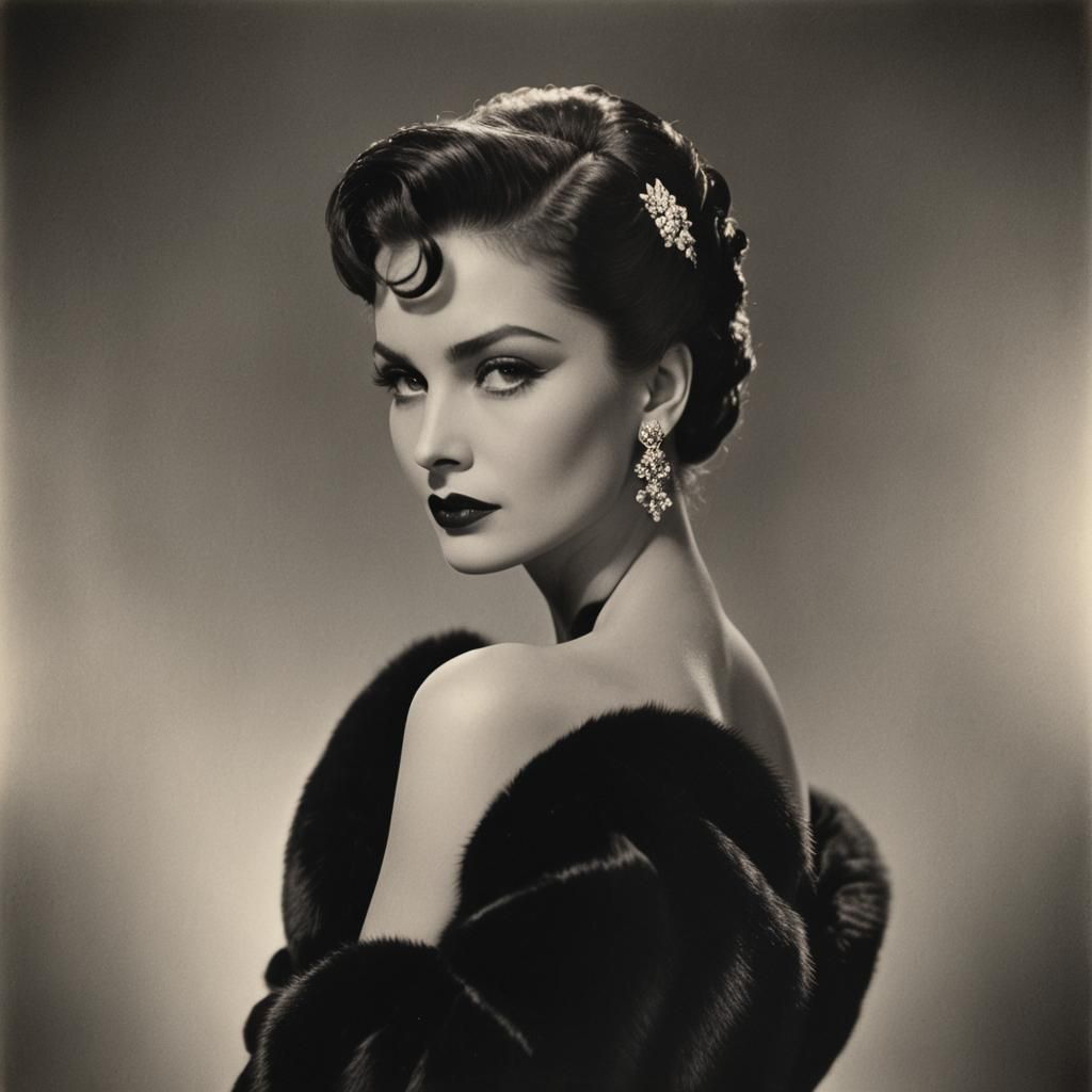 Elegant Woman in Fur Coat: Vintage Photography Portrait