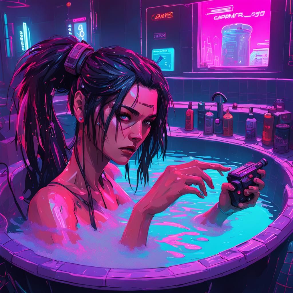 Cyberpunk Girl Makes Gamer Bath Water