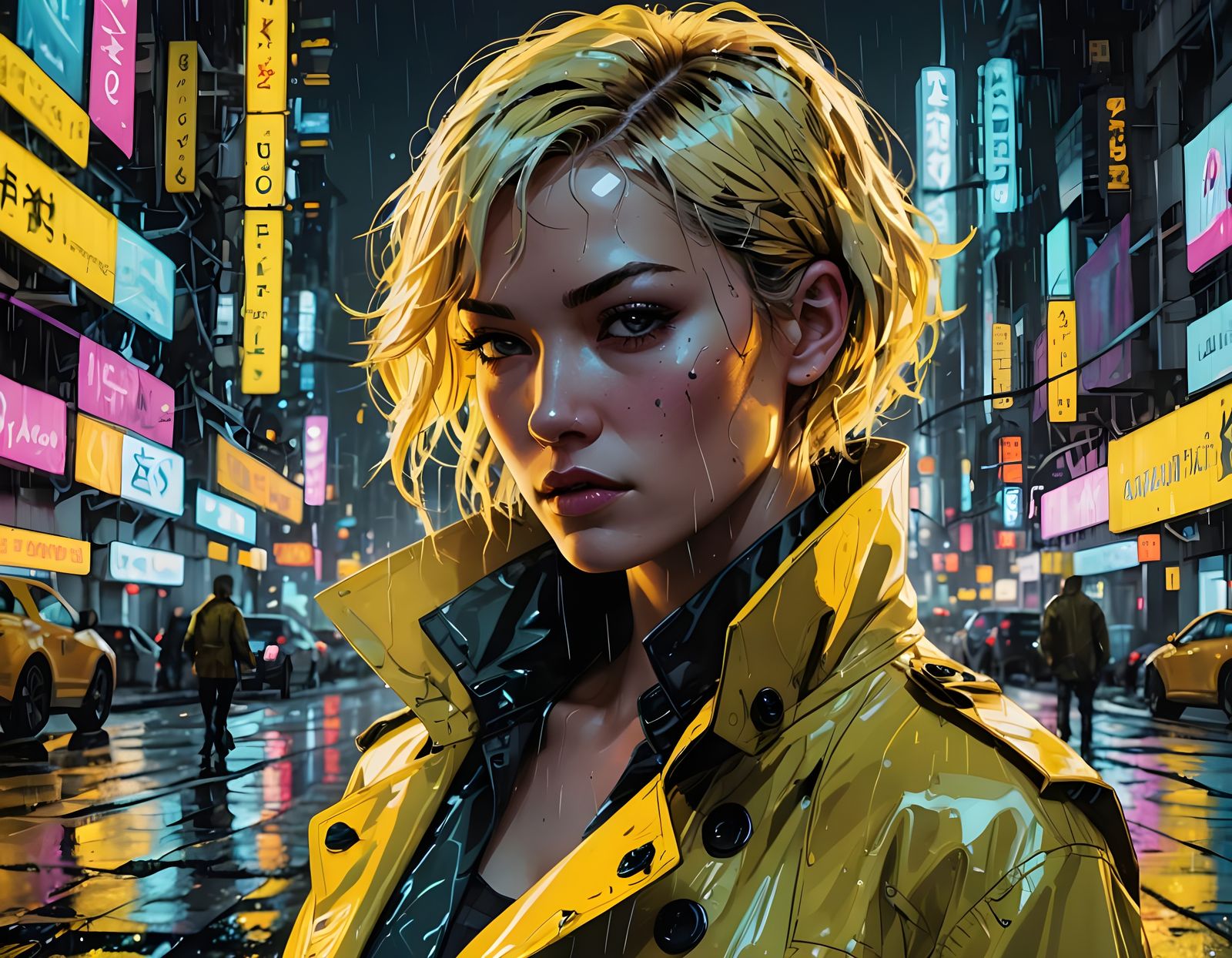 Cyberpunk Goddess in Yellow Trench Coat