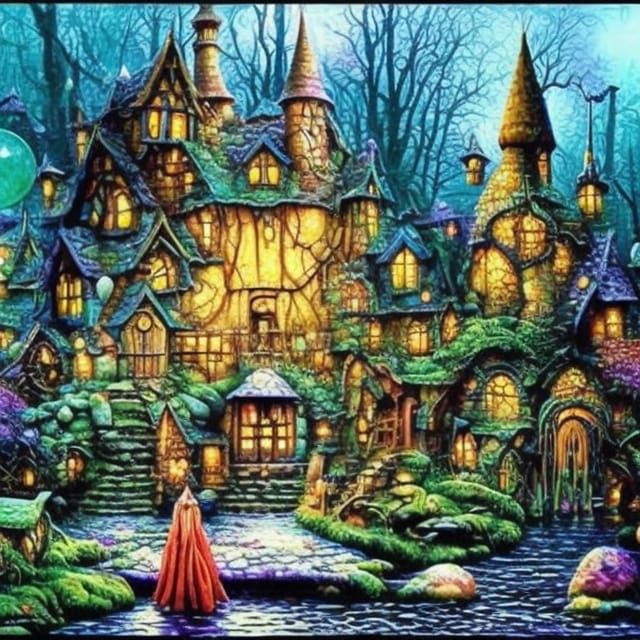 Magical Wizard's Hut in Swamp: Digital Oil Painting