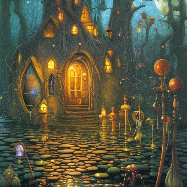 Magical Wizard's Hut in Swamp, Detailed Digital Art