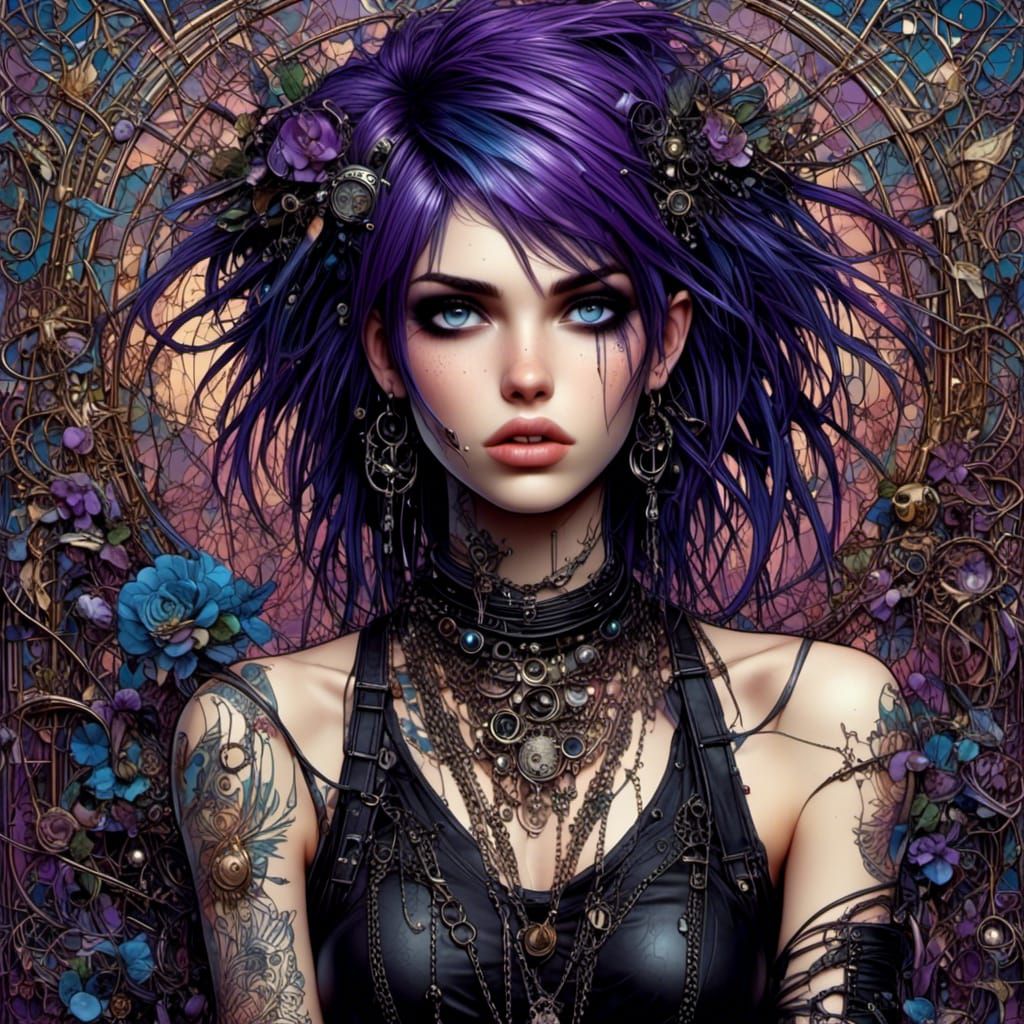 Art Nouveau Punk Girl in Dystopian World