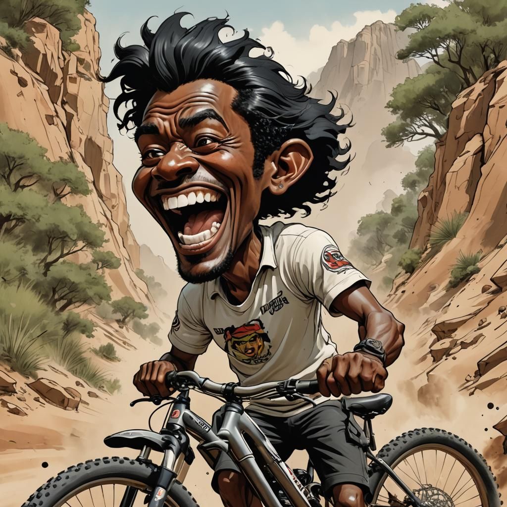 Caricature of Laughing Biker with African Elements