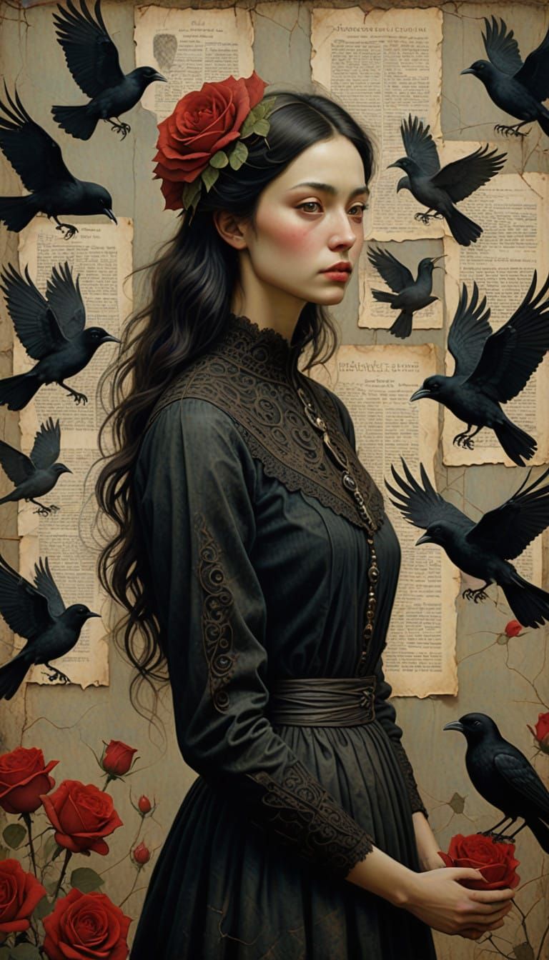 Ethereal Woman Surrounded by Whispers of the Past