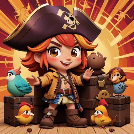 Vibrant Chibi Pirate Ibon in Treasure Chest