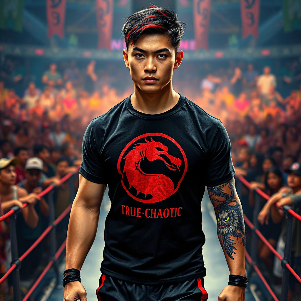 Muscular Wrestler with Dragon Tattoo Portrait