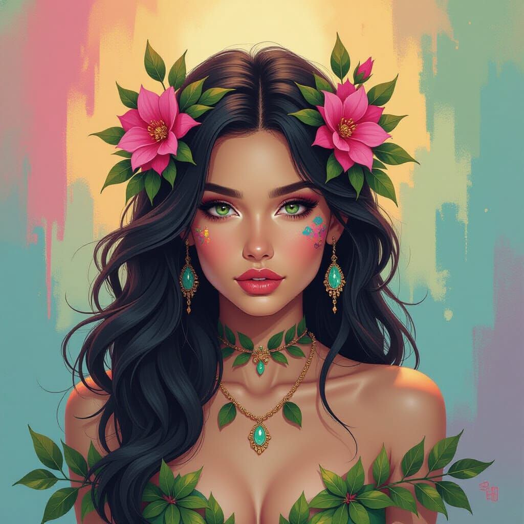 Androgynous Nymph in Graffiti Street Art Style