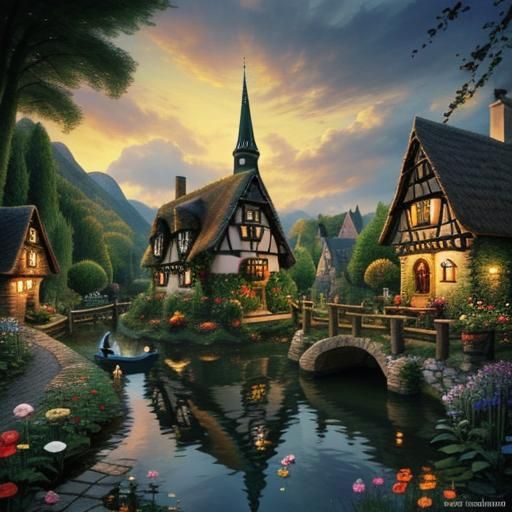 Art Nouveau Fairy Tale Miniature Alpine Village