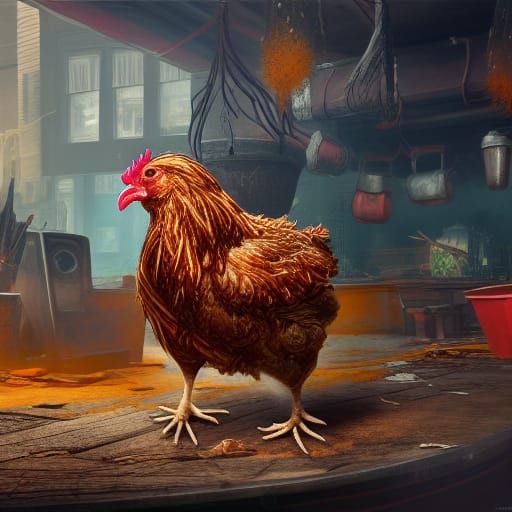 Detailed Matte Painting of Greasy Chicken
