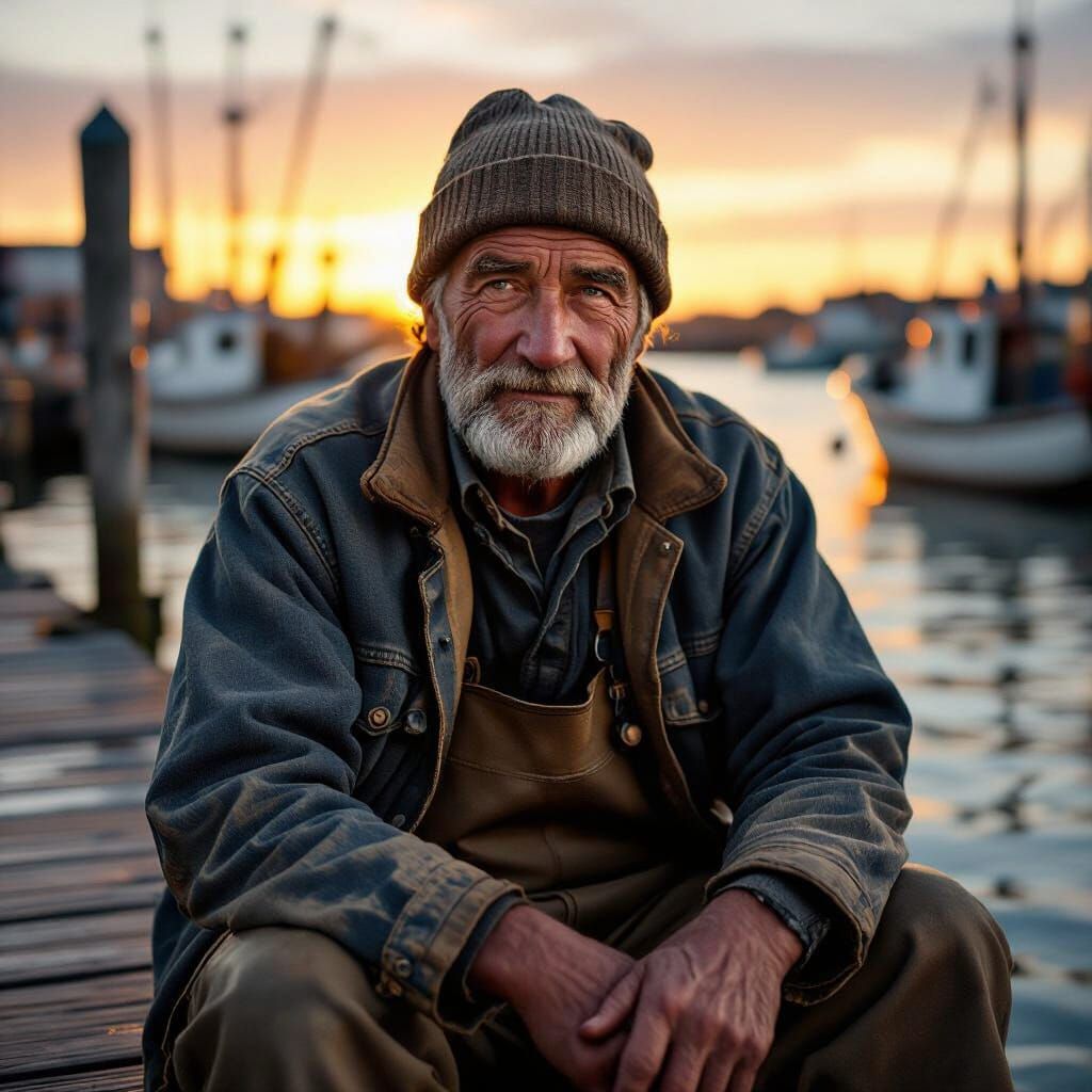 Old Fisherman at Sunset: A Photorealistic Portrait