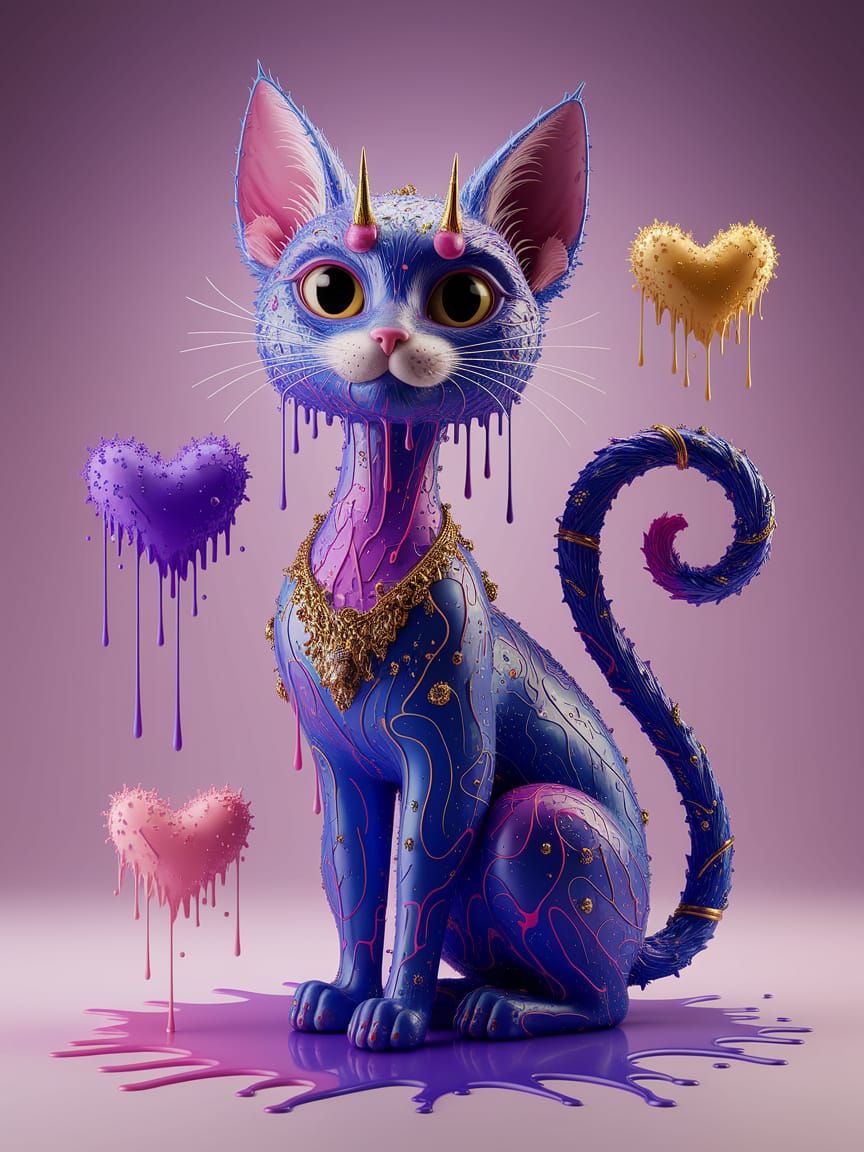 Surreal Abstract Cat Dripping in Vibrant Paint