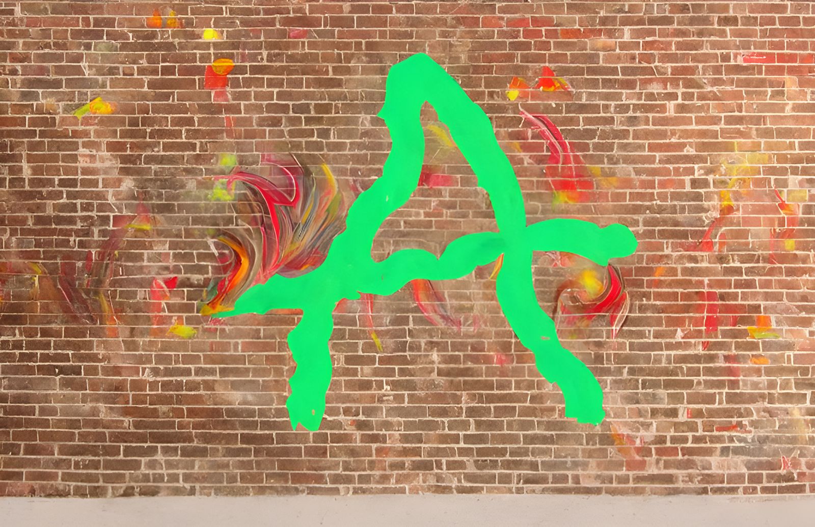 Letter A Graffiti on Brick Wall in Ukiyo-e Style