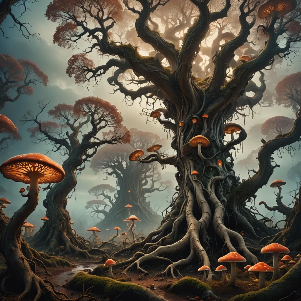 Surreal Landscape with Dreamlike Structures in Matte Paintin...