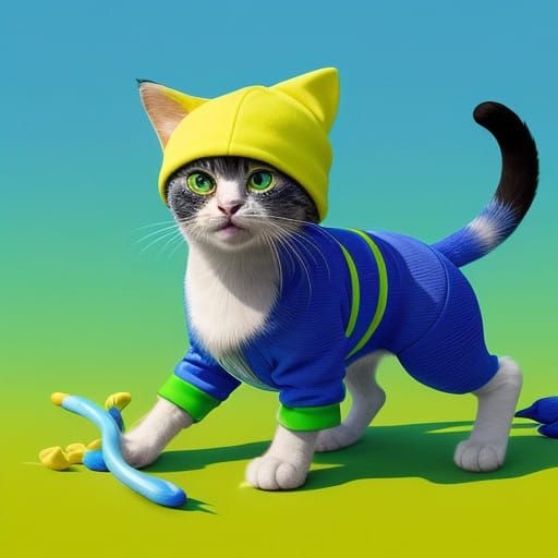 Cute Cat in Vibrant Banana Costume, Whimsical Art