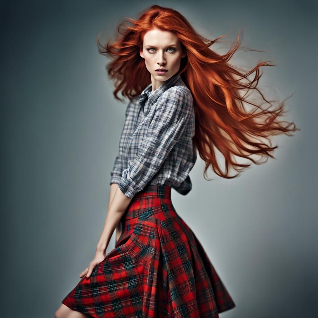 Redhead in Plaid Skirt, Professional Portrait