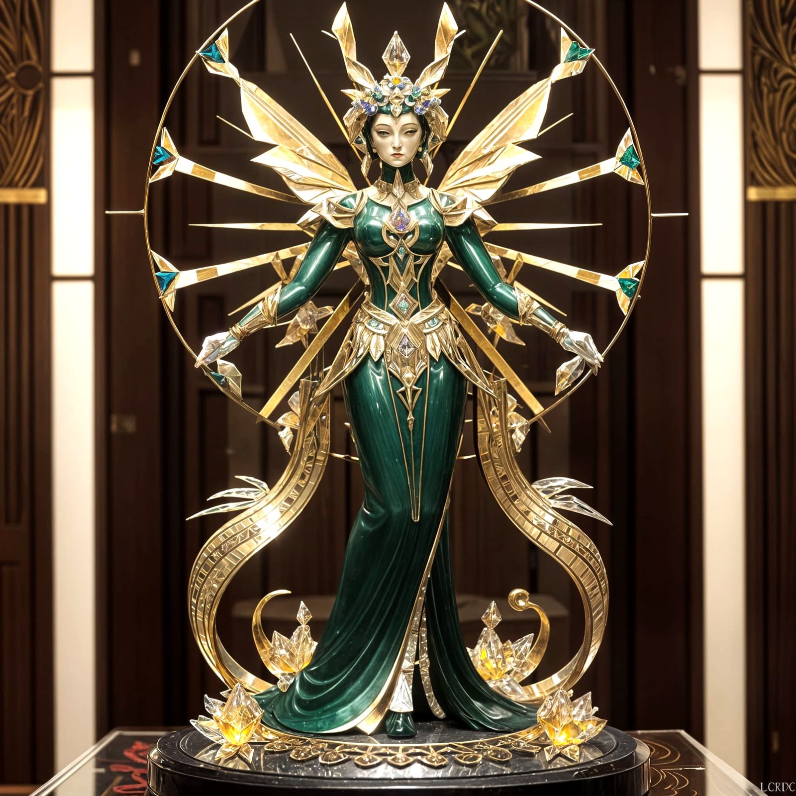 Elegant Art Deco Sculpture of a Goddess in Exquisite Botanic...