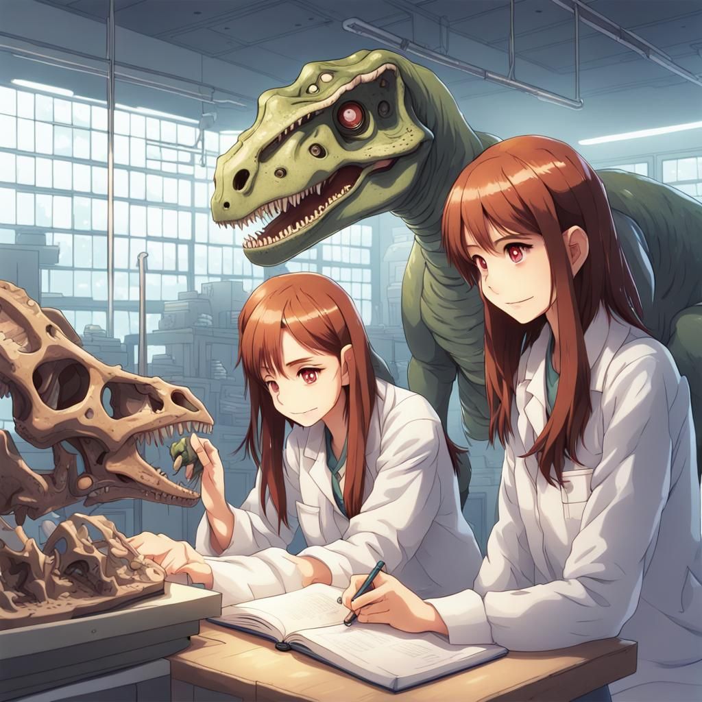 Girls Study Dinosaur Fossil: Anime Key Visual