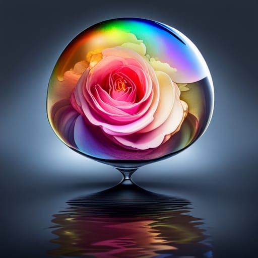 Rainbow Rose in Glass Orb Reflection