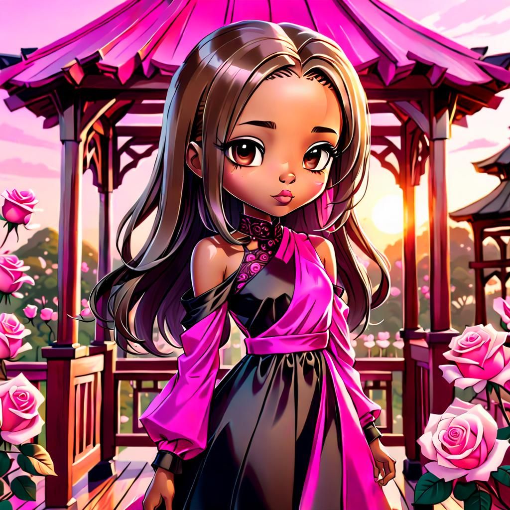 Chibi AngelicMintz In A Pink & Black Dress At A Gazebo