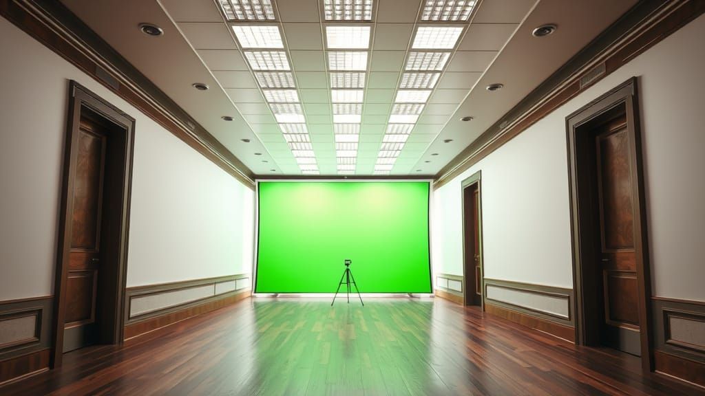 Vintage Television Studio Hallway in Soft, High-Key Lighting