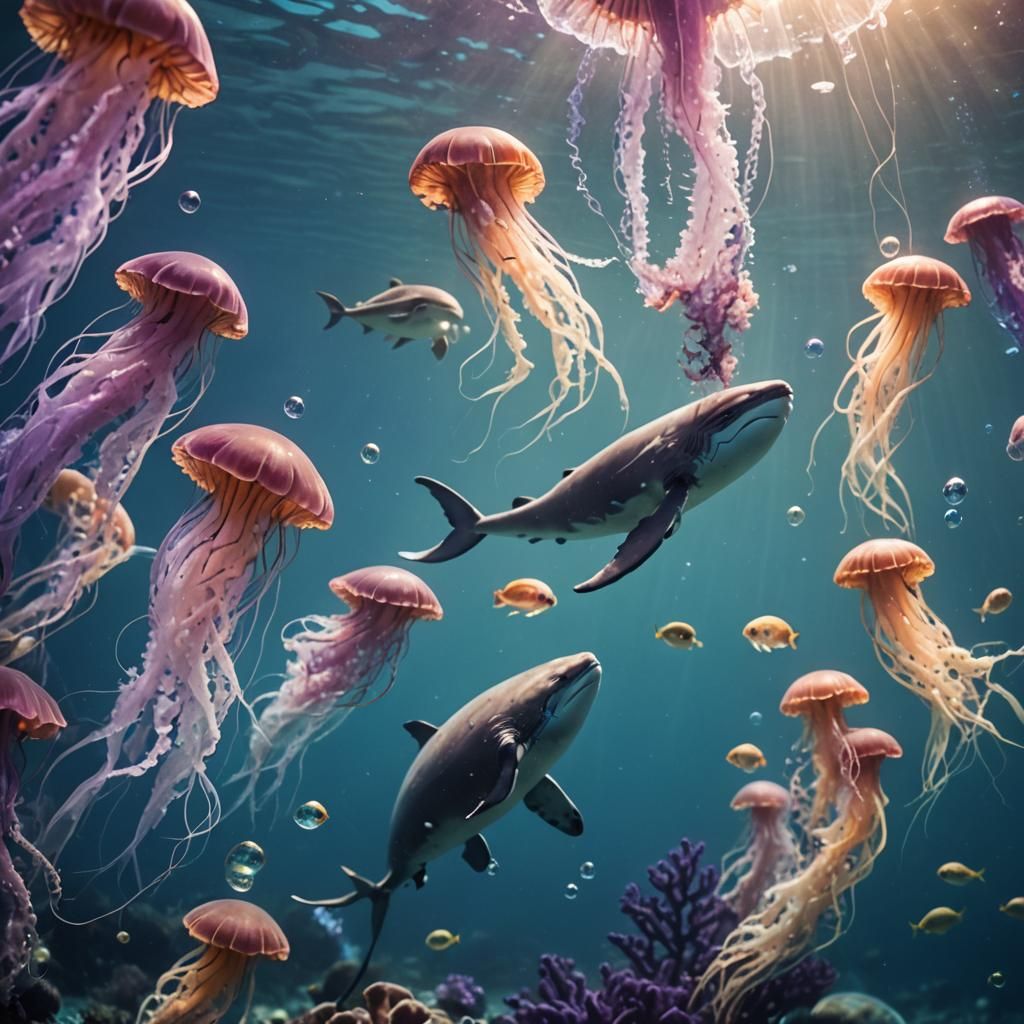 Glowing Sea Creatures in Deep-Sea Documentary Style