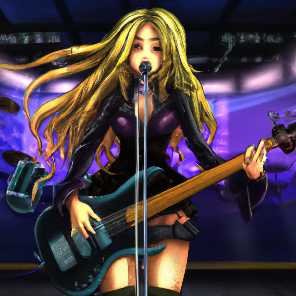 Anime Woman Rocks Out in Neon Nightclub